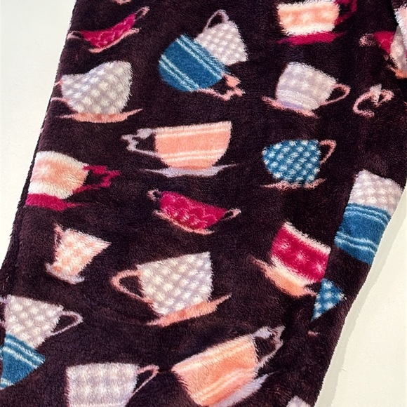 Women’s Joyspun Pajama Bottoms Burgundy With Coffee Cups Soft Fabric S - Picture 4 of 13